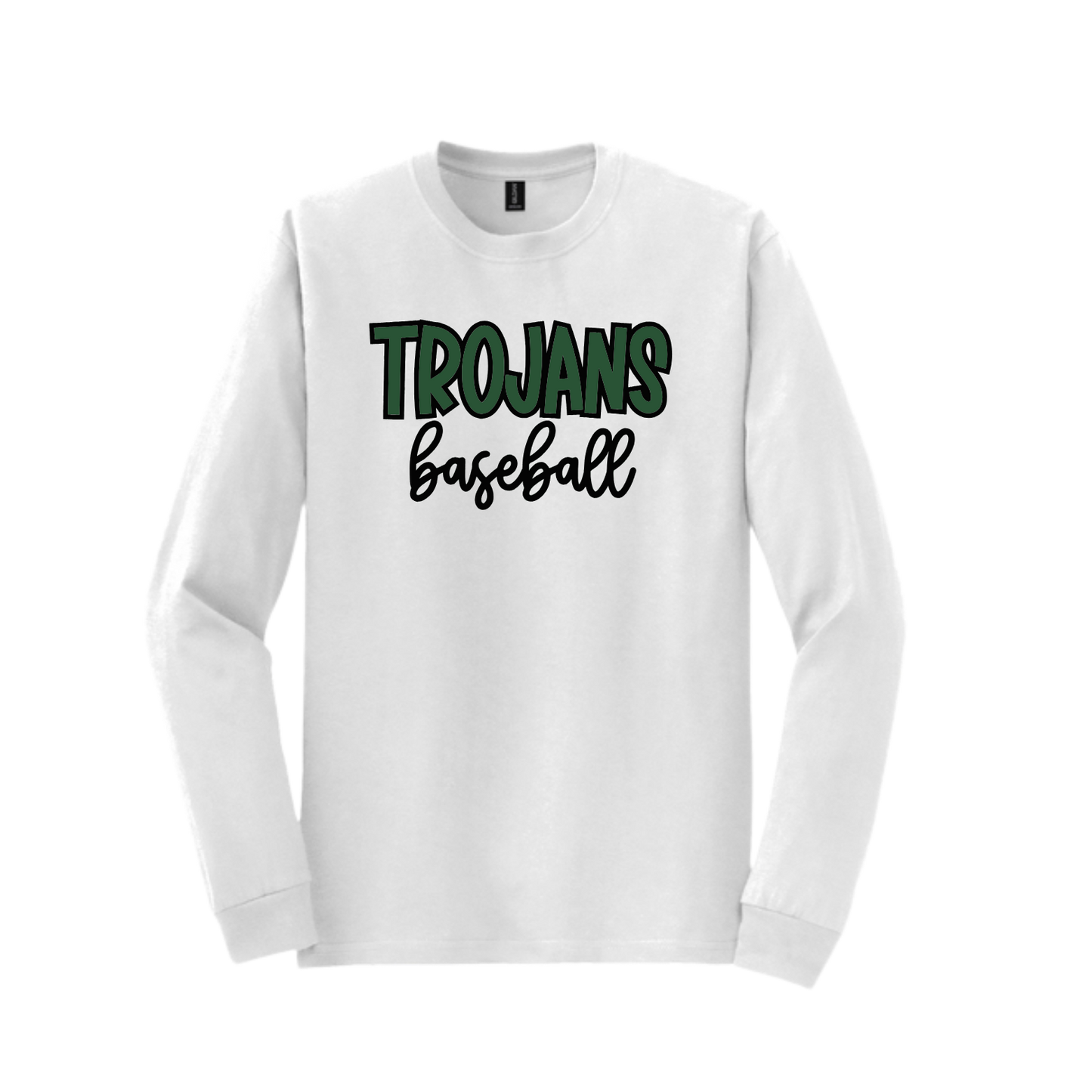 Long Sleeve White Trojan Baseball Tee