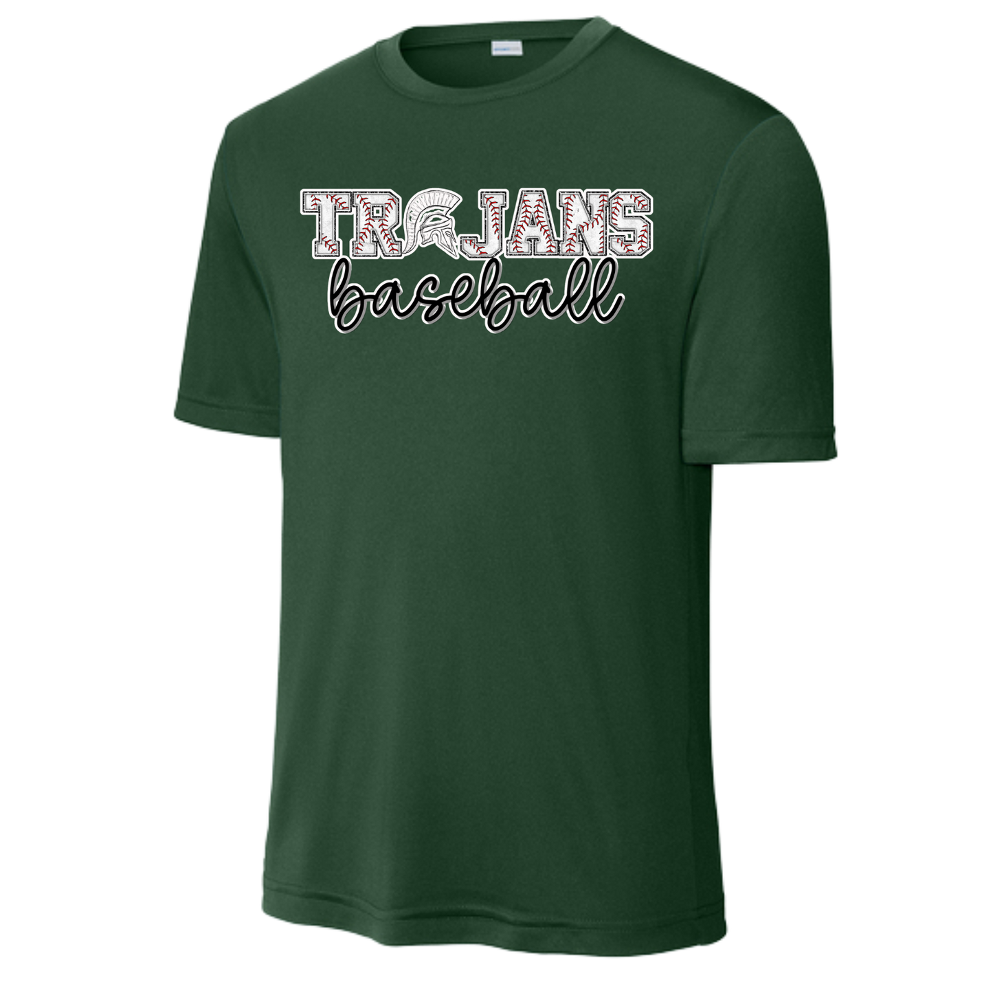 Short Sleeve Dry Fit Green Trojan Baseball Tee