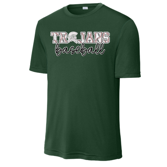 Short Sleeve Dry Fit Green Trojan Baseball Tee